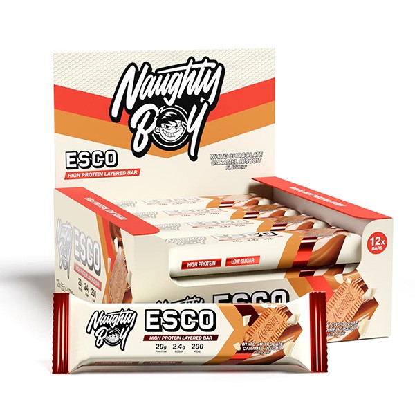 Naughty Boy Esco Bar Bela Čokolada-Karamela-Keks 65g