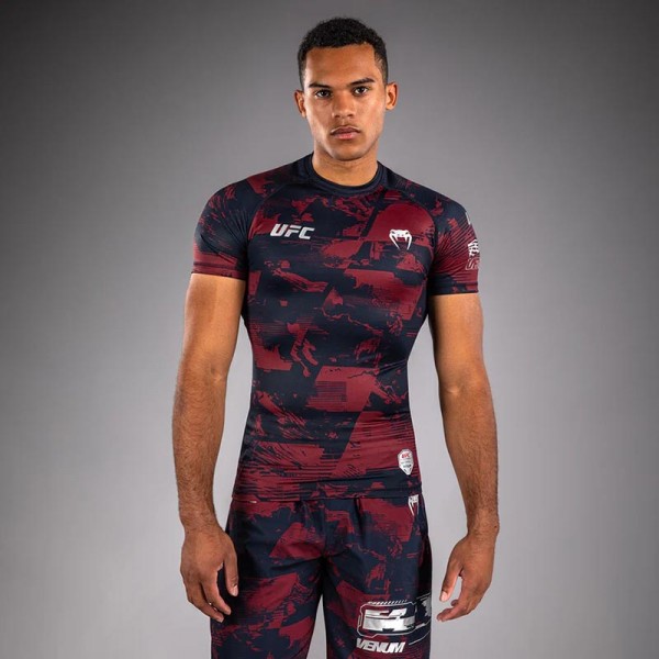 Venum UFC Zenith Authentic Fight Week Rashguard Kratki Rukav Camo Burgundy L
